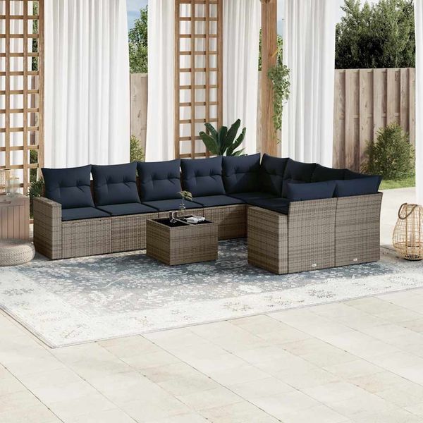 vidaXL 10-tlg. Garten-Sofagarnitur mit Kissen Grau Poly Rattan 3219441