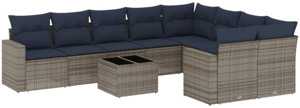 vidaXL 10-tlg. Garten-Sofagarnitur mit Kissen Grau Poly Rattan 3219441