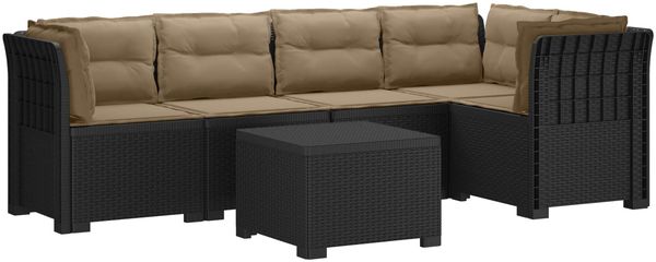 vidaXL 5-Sitzer Gartensofa mit Kissen Rattan-Look PP Anthrazit 3444088