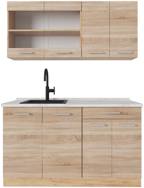 Single küche R-Line Sonoma/Goldkraft Eiche 140 cm , AP Marmor Vicco