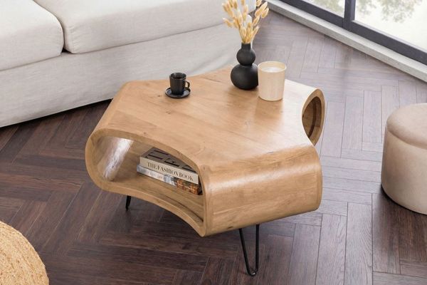 riess-ambiente Couchtisch ORGANIC LIVING 90cm beige - Mango, cream finish, Hairpin Legs, massiv (Einzelartikel, 1-St), Organischer Sofatisch mit Stauraum - ideal für Wohn- und Schlafzimmer