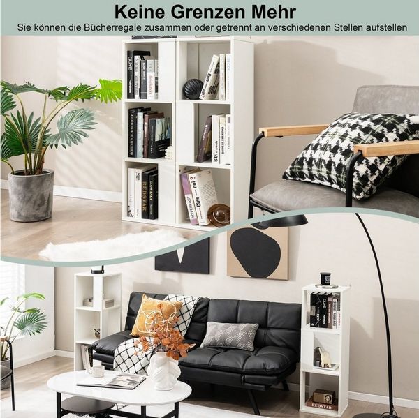 COSTWAY Bücherregal, 2-tlg, mit 6 Fächern, Holz, Kippschutz, 33x33x100,5cm