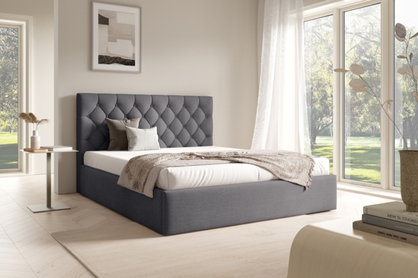 MEBLINI Polsterbett 160x200 mit Lattenrost ohne Matratze – BALEARO – Grau Samt – Doppelbett mit Bettkasten - Stauraumbett - Kopfteil Bett mit Stauraum