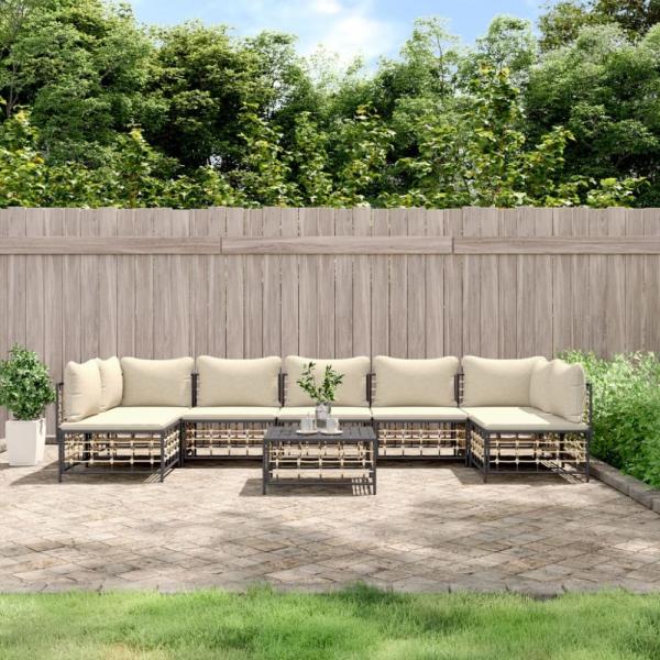 vidaXL 8-tlg. Garten-Lounge-Set mit Kissen Anthrazit Poly Rattan 3186794