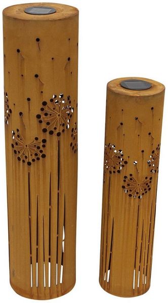 Dekoleidenschaft Dekosäule "Pusteblume" Solar LED Leuchtdeko, Metall, Echt Rost, 60 + 80 cm hoch (2 St, im Set), Rostsäule, Leuchtdeko, Gartendeko für Draußen, Solarleuchte