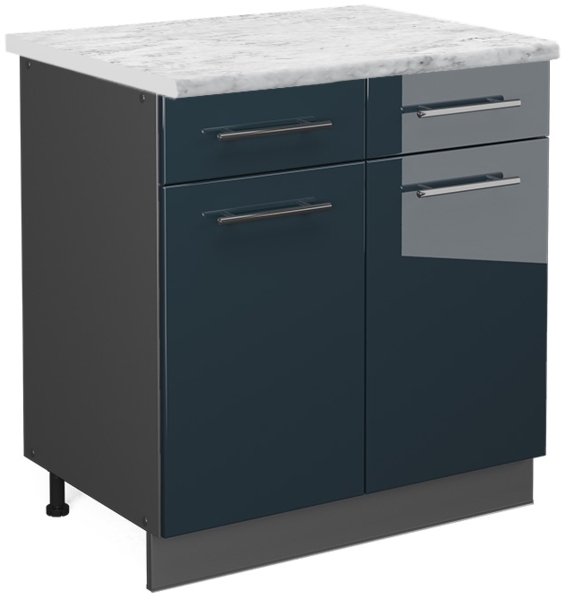 Küchenunterschrank Fame-Line Dunkelblau Hochglanz 80 cm , AP Marmor Vicco