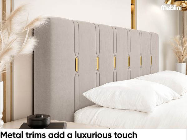 MEBLINI Polsterbett 200x200 mit Lattenrost mit Matratze – FABIO – Beige Samt – Doppelbett mit Bettkasten - Stauraumbett - Kopfteil Bett mit Stauraum Bild 4