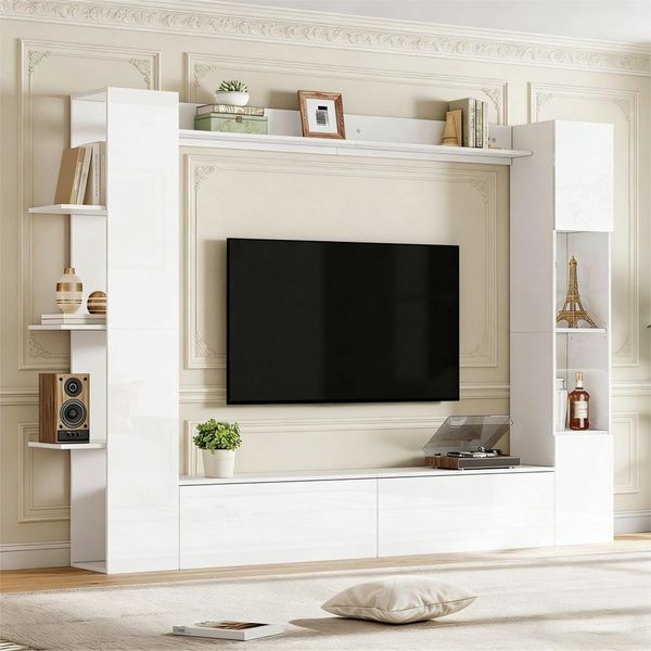 Merax Wohnwand 4-teilig Wohnmöbel Set, (4-St), Wohnmöbel mit TV-Schrank, Vitrine & Regalen