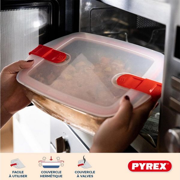 PYREX Frischhaltedose Cook & Heat, Borosilikatglas, (Frischhaltedosen-Set, 3-tlg, quadratisch/ rechteckig, ca. 1–1,2 l), mit Ventil, auslaufsicher, mikrowellengeeignet, gefriergeeignet