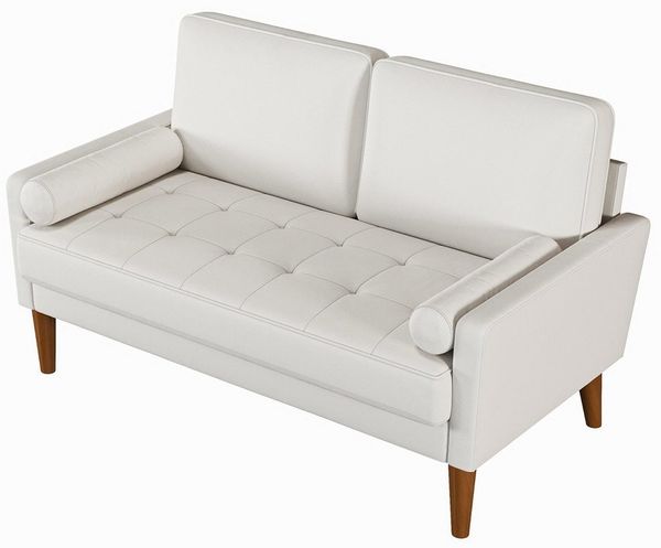 OUNUO Sofa 121cm Kleines Loveseat Sofa, Samtcouch mit 2 Wurfkissen