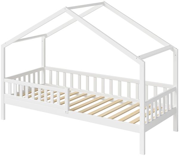 Bellabino 'Vils' Hausbett 90x200 cm, weiß, Kiefer Massivholz, Montessori Kinderbett mit Rausfallschutz und Lattenrost Bild 2