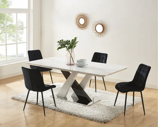 Vente-unique - EVAELA Esstisch Holz, Platte SchwarzWeiß - B 100 cm x H 76 cm x L 200 cm