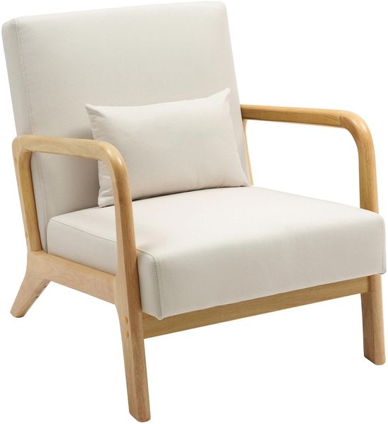 Lounger Sessel DUBAI - Holz Creme 64x80x74 cm | Loungesessel Wohnzimmer Bequem Lounger Clubsessel Sofa Hotelsessel Eingang