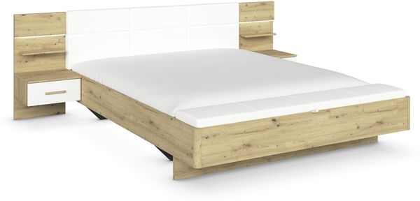 Bettanlage >Mosbach< in Eiche Artisan / weiß / alpinweiß - 265x93x245 (BxHxT)