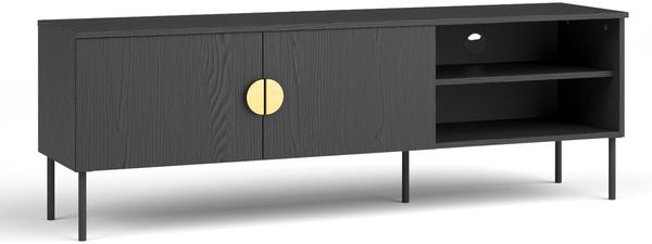 AX LIVING TV Schränke Brunelli 160 Schwarz Holzoptik goldenen Griffen