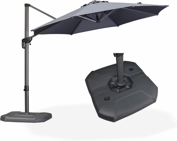 PURPLE LEAF Ampelschirm Rund Alu Außenbereich Sonnenschirm mit Schirmständer, LxB: 330,00x330,00 cm, für Garten, Terrasse, Pool, Balkon