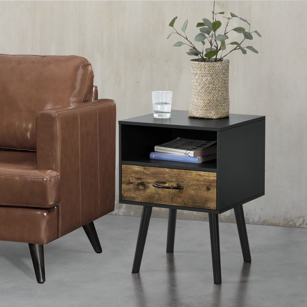 Beistelltisch Gävle 57x42x40 cm Schwarz/Dunkler Holzton [en. casa]