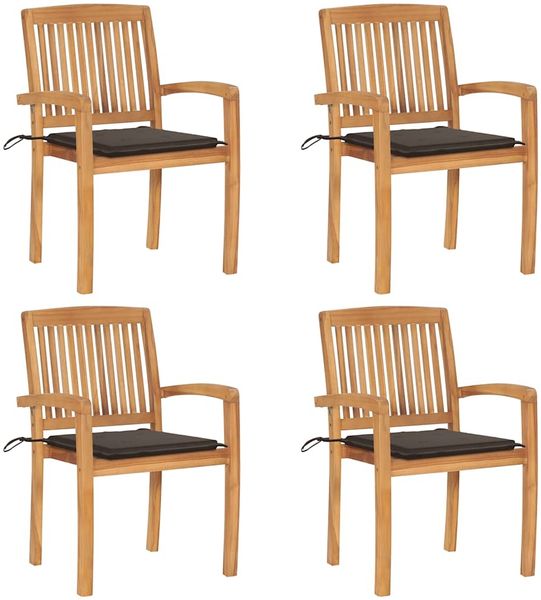 vidaXL Stapelbare Gartenstühle mit Kissen 4 Stk. Massivholz Teak 3073218
