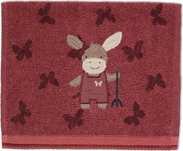 Sterntaler® Handtücher 2er Kinderhandtücher Emmily, Baumwolle (2-St), Handtuch Kinder - Doppelpack Kinderhandtücher 50x30 cm Esel Emmily in Dunkelrot - Handtuch Kindermotiv, 2er Set aus saugfähigem Frottee mit Stickerei, Schmetterlingen