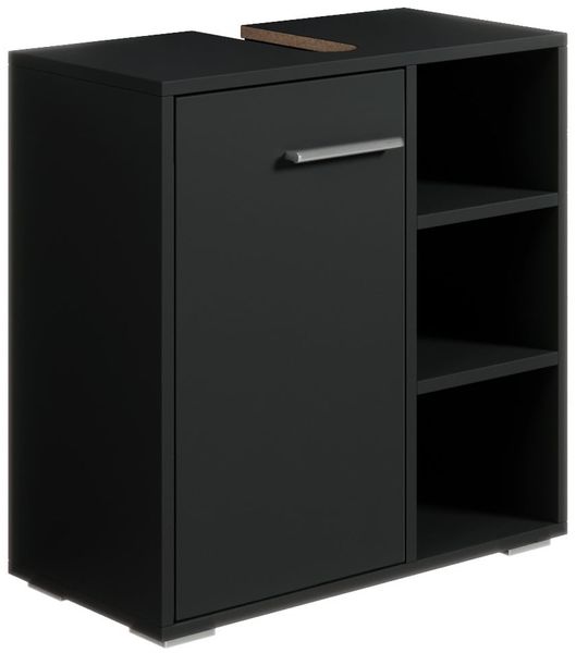 Badplaats Waschbeckenunterschrank Neptunus 60x30 cm Schwarz Matt - Stehender Badezimmerschrank mit 1 Tür und offenen Fächern