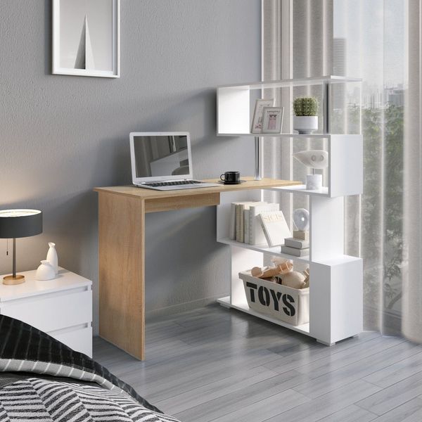 Mondeer Eckschreibtisch Schreibtisch, mit 360 Grad Drehbarem Bücherregal 157 x 45 x 130,5 cm