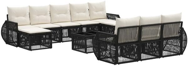 vidaXL Gartensofa-set 11 pcs Schwarz und Cremeweiß Poly-Rattan 3435553