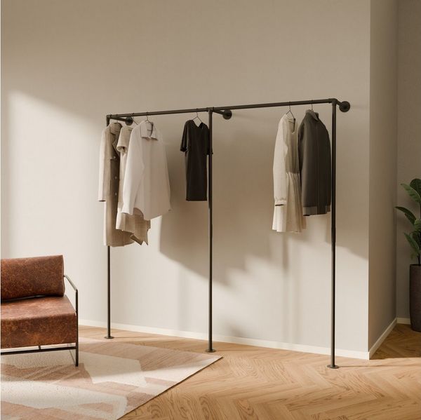 pamo. design Kleiderständer TIM Industrial Kleiderstange zur Wandmontage, Offener Kleiderschrank/Garderobe aus pulverbeschichteten Wasserrohren