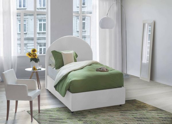 Talamo Italia - Einzelbett Emma, ??Bettkasten mit Stoffbezug, 100 % Made in Italy, Öffnung vorne, inklusive Matratze 80x190 cm, Weiß