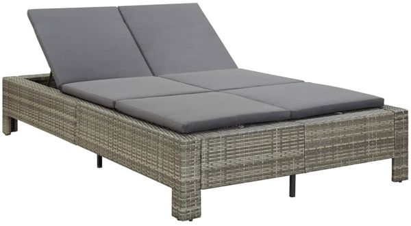 vidaXL 2-Personen-Sonnenliege mit Auflage Grau Poly Rattan 46240