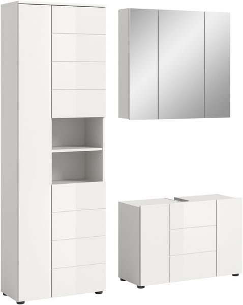Badezimmer-Set >Vira< (3-teilig) in weiß / weiß hochglanz - 157x190x34cm (BxHxT)