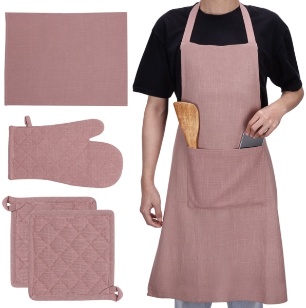 JEMIDI Grillschürze Küchen Set - 1x Ofenhandschuhe 2x Topflappen 1x Schürze 1xHandtuch, (1-tlg)