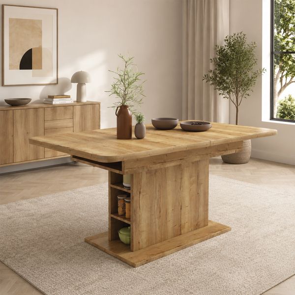 Ausziehbarer Esstisch, L110/130*W70*H75,Esstisch mit Stauraum, rechteckiger Esstisch, Kaffee-Freizeittisch, moderner einfacher Esstisch aus Eisen, Platzsparender multifunktionaler Esstisch,Natur
