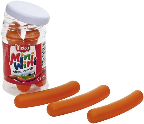 Tanner - Der kleine Kaufmann DEKO Meica Mini Wini Würstchen (Kaufladenzubehör, in Kunststoffgefäß, drei Würstchen) 0093.1