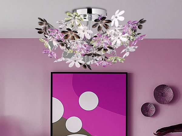 Verspielte Deckenleuchte FLOWER im floralen Design Chrom Multicolor, Ø 51cm