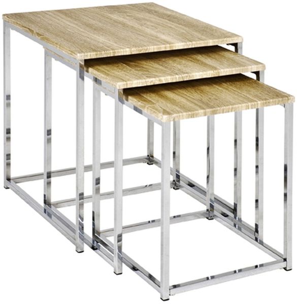 Satztisch >33083< (3-teilig) in chrom, eiche Dekor - 29x36x29 (BxHxT)