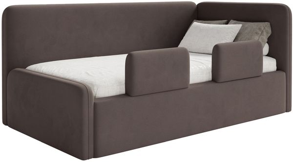Selsey Fanko – Kinderbett 90x200 cm mit Rausfallschutz, Kopfteil rechts, Samt, Braun