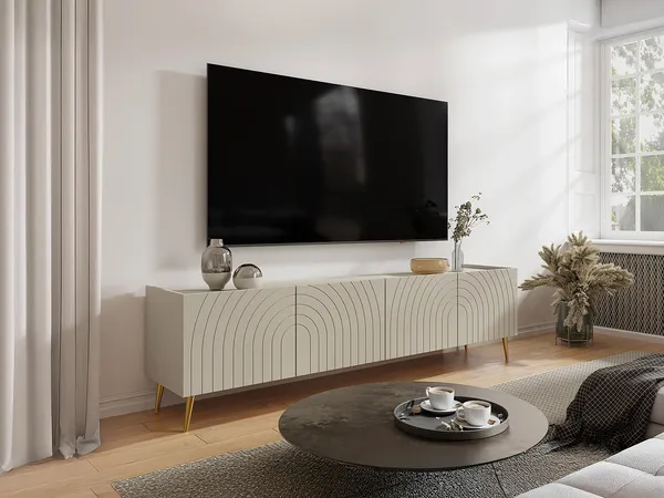 Vente-unique - NORSIM TV unit Holz, Platte Beige - B 38 cm x H 50 cm x L 180 cm