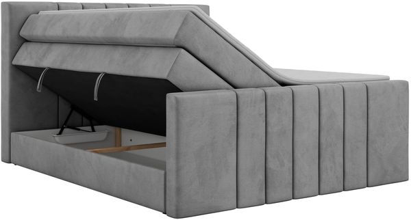 Boxspringbett INERO KING DUO mit Stauraum, Doppelbett 140x200, Bett mit Multipocket-Matratze H4 und Topper Visco, modernes Boxspringbett, hohe Kopfteil - Hellgrau Velvet Bild 8