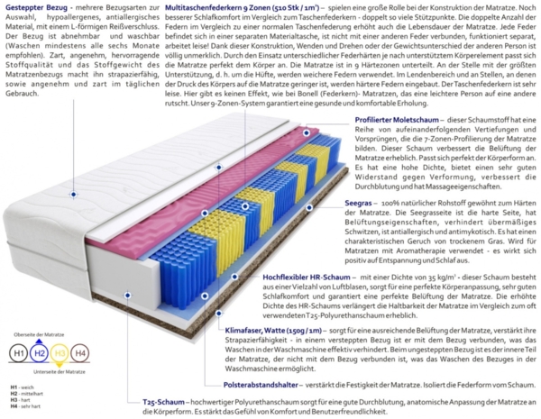 Matratzen Nepal Molet Gras Multitaschen 115x210 cm Bild 3