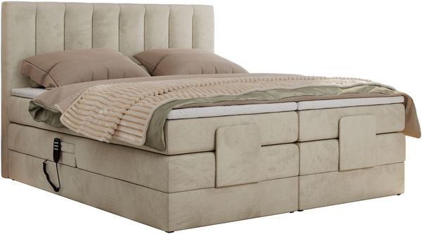 Boxspringbett mit elektrisch verstellbaren Matratzen, zwei Bettkästen und einem Topper - COMFORTO - 140 x 200 cm - Beige Velvet - H3 Bild 5