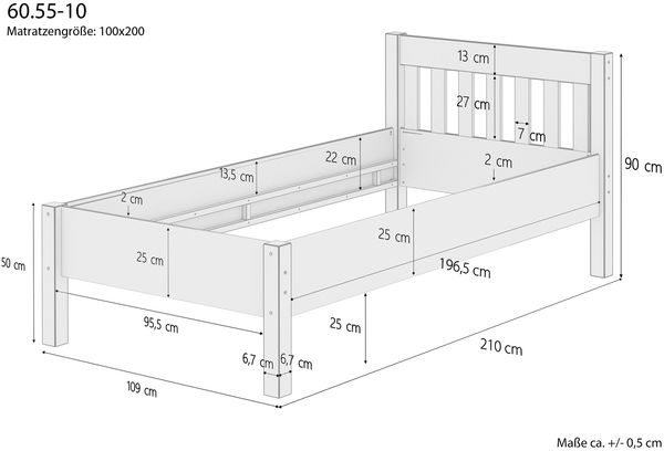 Hohes Holzbett 100x200 breites Seniorenbett Einzelbett V-60. 55-10 Bild 5