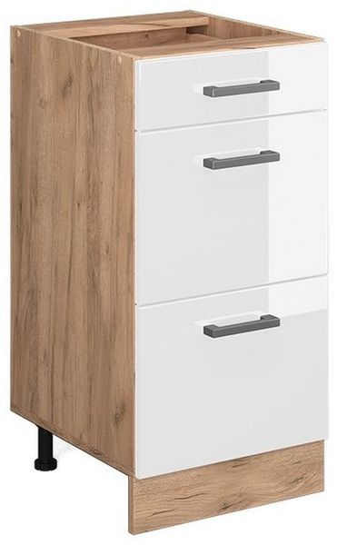 Küchenunterschrank R-Line Weiß Hochglanz 40 cm mit Schubladen, ohne Arbeitsplatte Vicco
