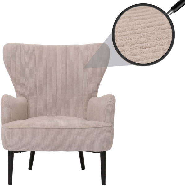 Lounge-Sessel HWC-K37, Cocktail-/Ohrensessel Polsterstuhl Retro Vintage Stoff Cord (290g/m²) Öko-Tex ~ beige