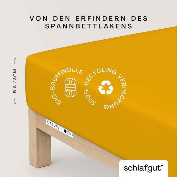 Schlafgut 'Casual' Spannbettlaken, für Matratzen bis 25 cm Höhe, 100% Bio-Baumwolle, Yellow Deep, L 140x200 cm - 160x200 cm