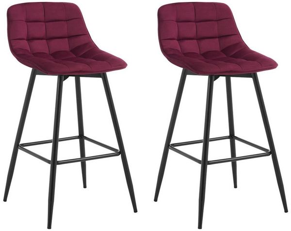 2er-Set Designer Barstuhl mit Fußstütze Samt, Metallbeine Elif bordeaux