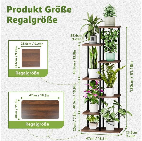 Simloveve Blumenständer pflanzenständer 7 Etagen blumenständer wohnzimmer (7 Etagen Pflanzentreppe, Pflanzenregal Standregal, Hölzern und Metall Mehrstöckig Pflanzenständer), für Innen Wohnzimmer Deko Garten Balkon