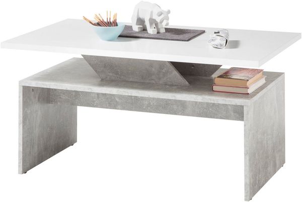 Stolkom Sp.z.o.o. Couchtisch Allegra Wohnzimmertisch weiß, Absetzung Beton, BxHxT 100x50x60 cm, Akazie Massivholz, Flächenbelastung des Tisches ca. 90 kg