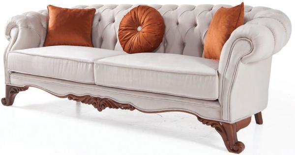 Casa Padrino Luxus Barock Wohnzimmer Sofa mit Kissen Hellgrau / Braun 240 x 102 x H. 80 cm - Barock Möbel