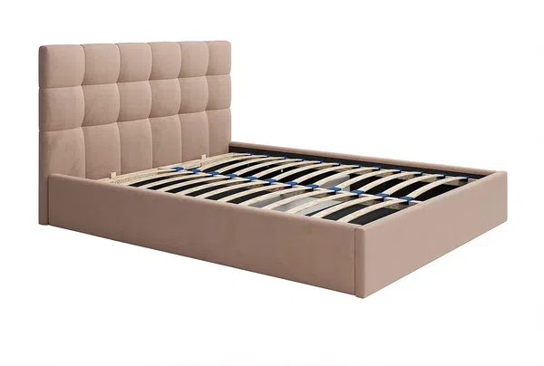 Vente-unique - MIRDAL Bett SamtStoff Beige - B 213 cm x H 106 cm x L 210 cm Bild 4