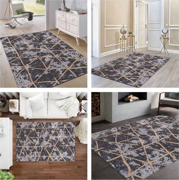 Jimri Teppich SOHO, Rechteckig, Höhe: 8 mm, Wohnzimmer Eleganter Kurzflor Teppich Modern Flachgewebe